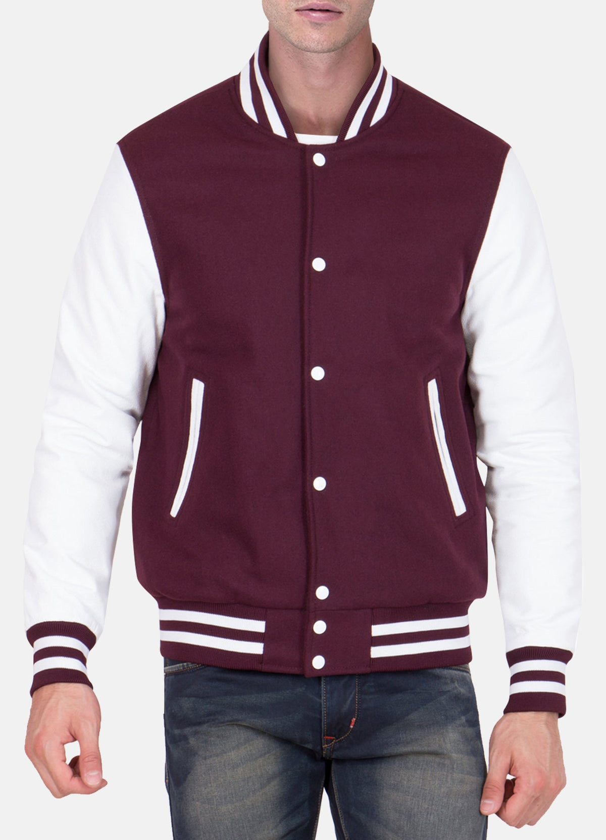 Men's Maroon and White Varsity Jacket