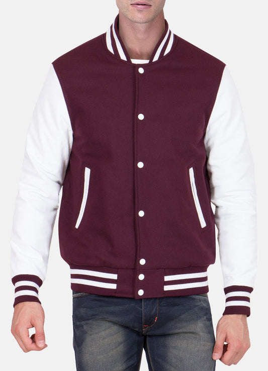 Men's Maroon and White Varsity Jacket