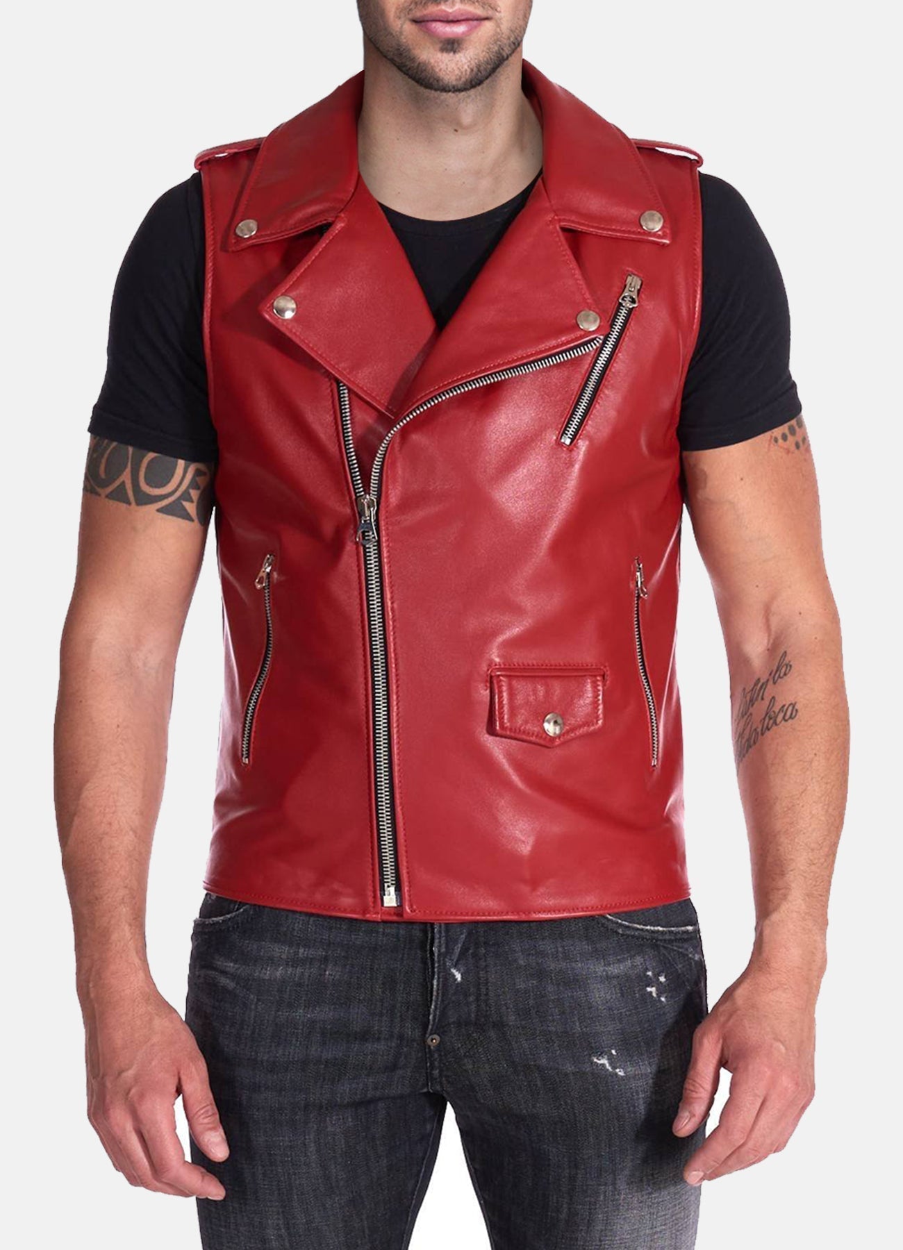 Men's Red Biker Leather Vest