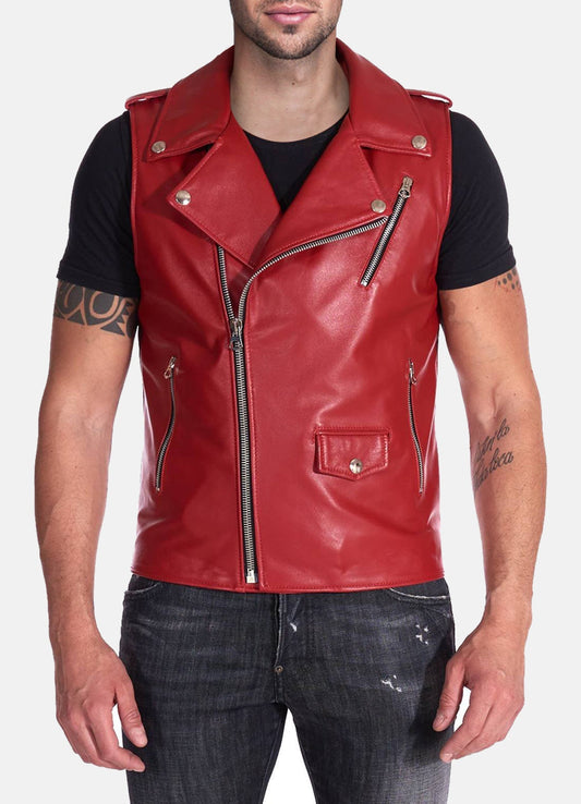 Men's Red Biker Leather Vest