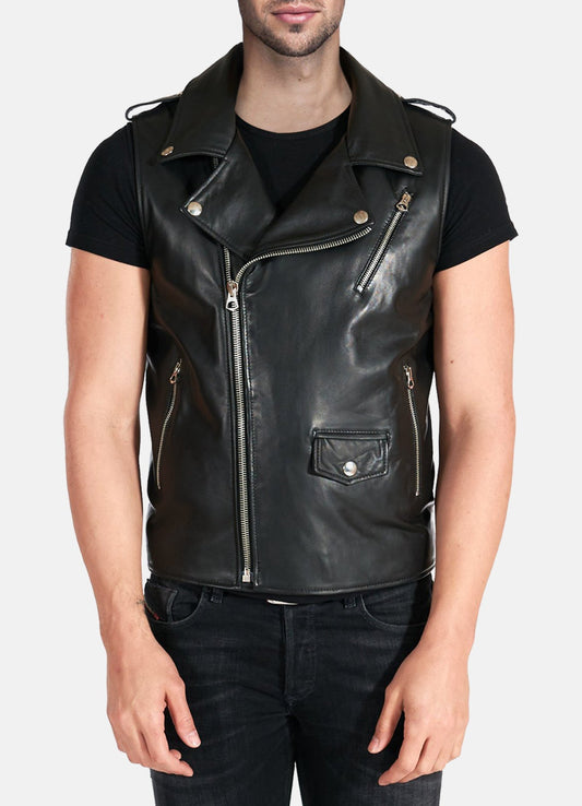 Men's Black Perfecto Biker Leather Vest