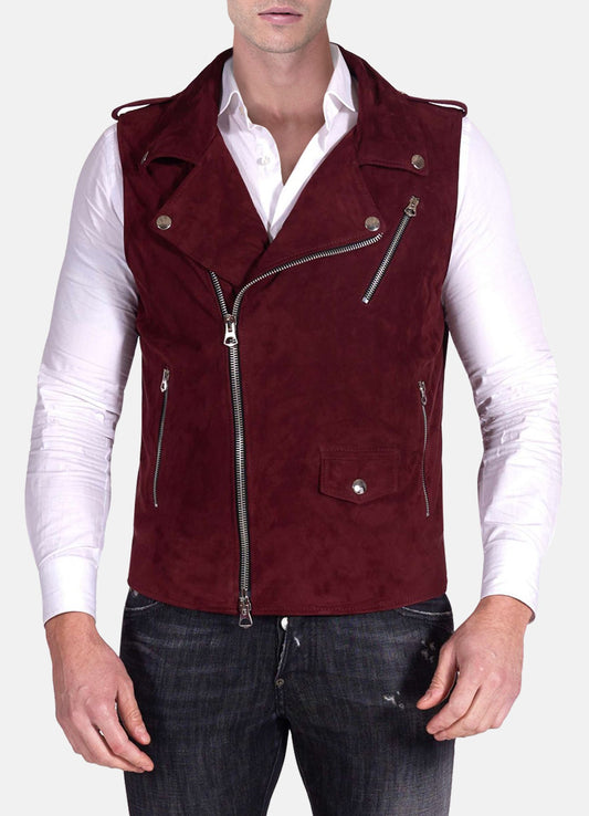 Men's Maroon Biker Suede Leather Vest