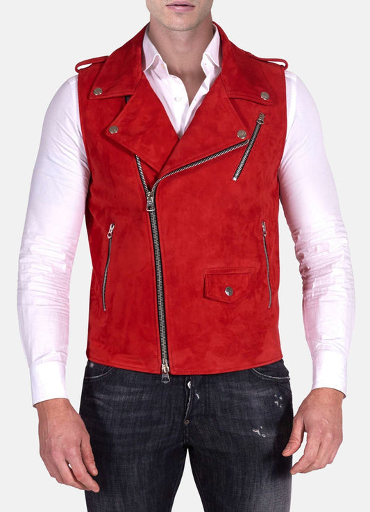 Men's Red Biker Suede Leather Vest
