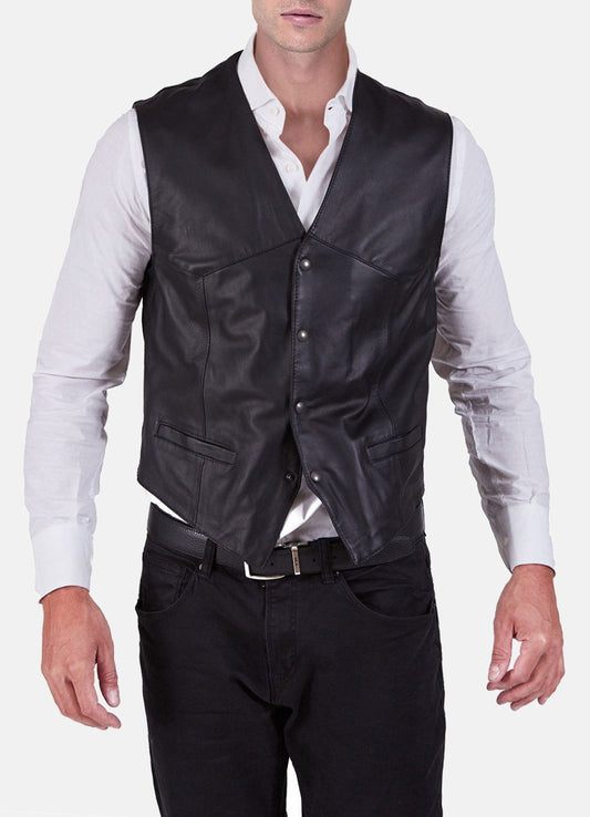 Men's Black Real Leather Vest