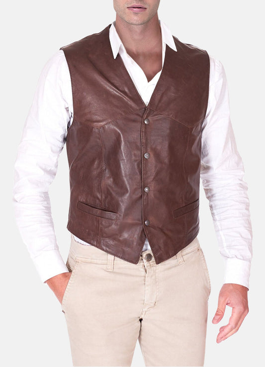 Men's Brown Real Leather Vest