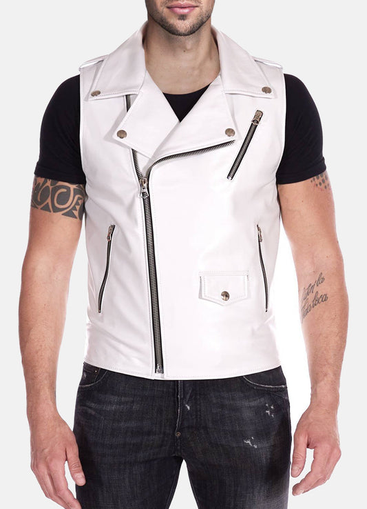 Men's White Perfecto Biker Leather Vest