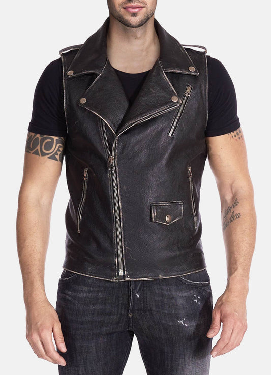 Men's Distressed Biker Leather Vest