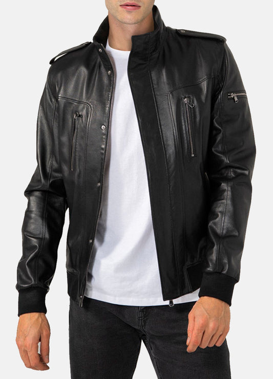 Men's Sports Black Lambskin Leather Jacket