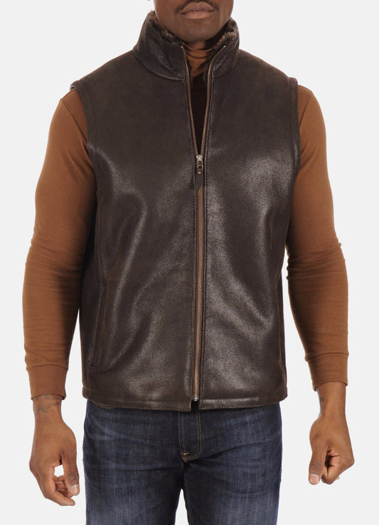 Men's Brown Real Shearling Leather Vest