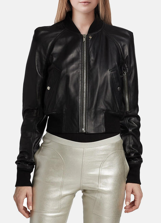 Women's Midnight Black Bomber Leather Jacket