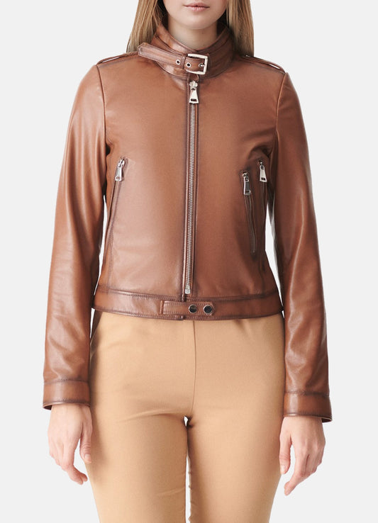 Women's Slimfit Brown Biker Leather Jacket
