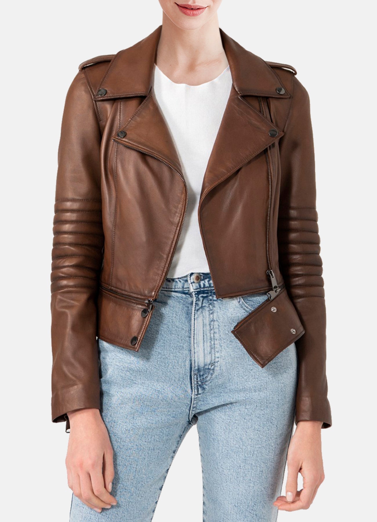 Women's Fitted Brown Biker Leather Jacket