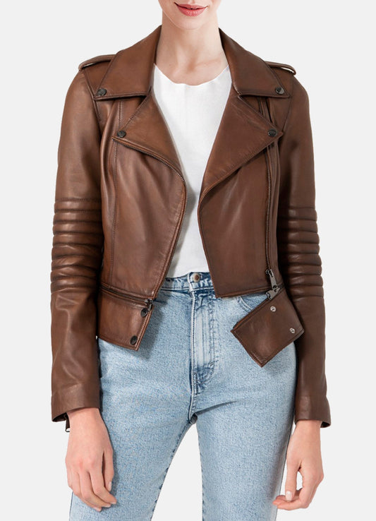 Women's Fitted Brown Biker Leather Jacket