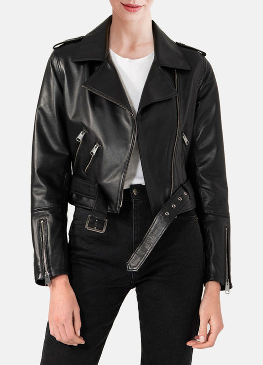 Women's Casual Black Biker Leather Jacket