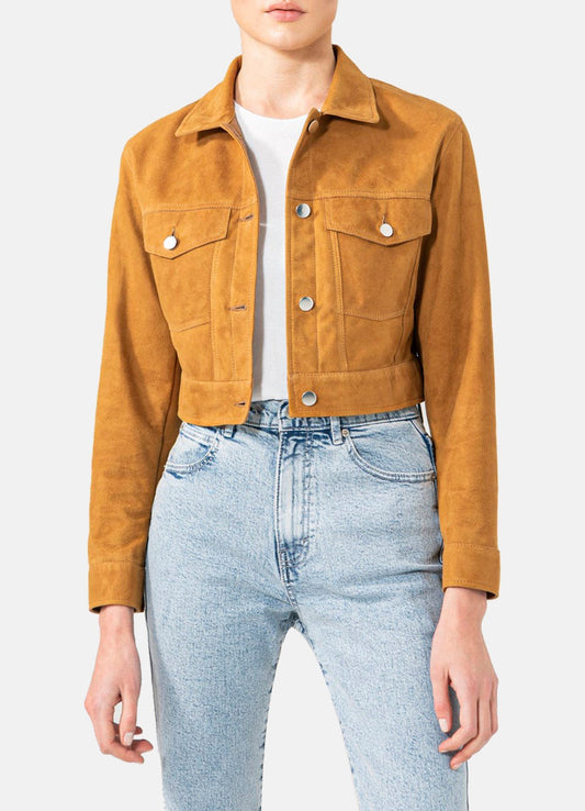 Women's TAN Denim Style Suede Leather Jacket