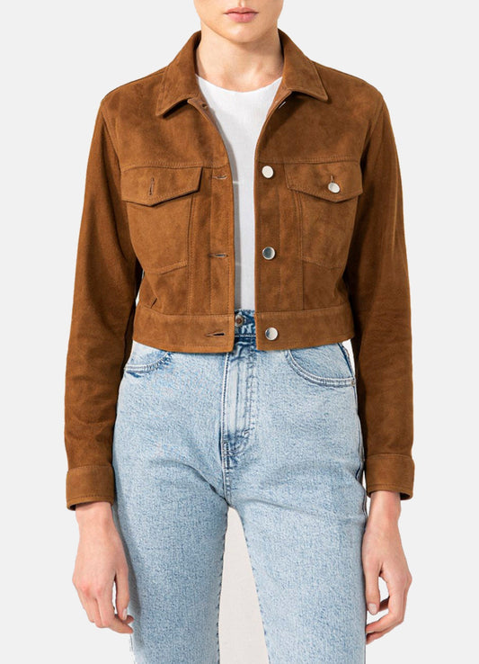Women's Brown Short Length Suede Leather Jacket