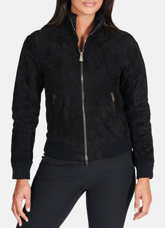 Women's Deep Black Suede Leather Jacket