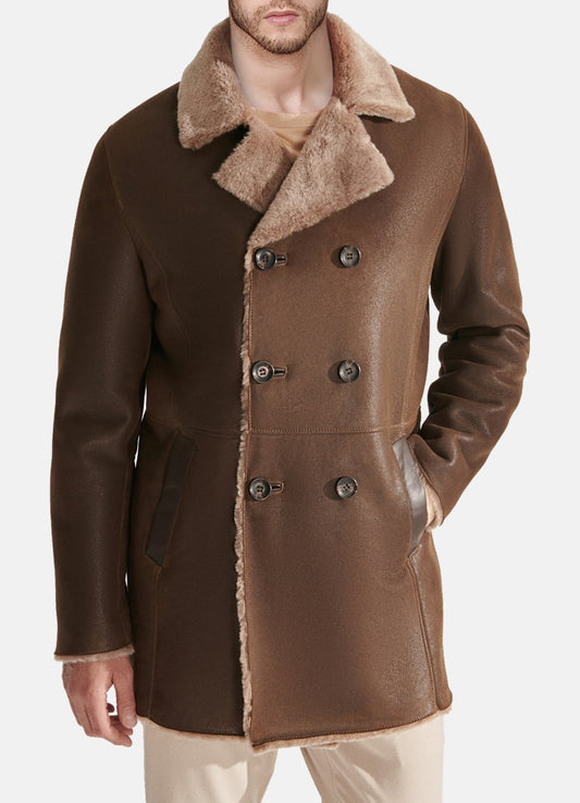 Men's Modern Brown Shearling Leather Coat