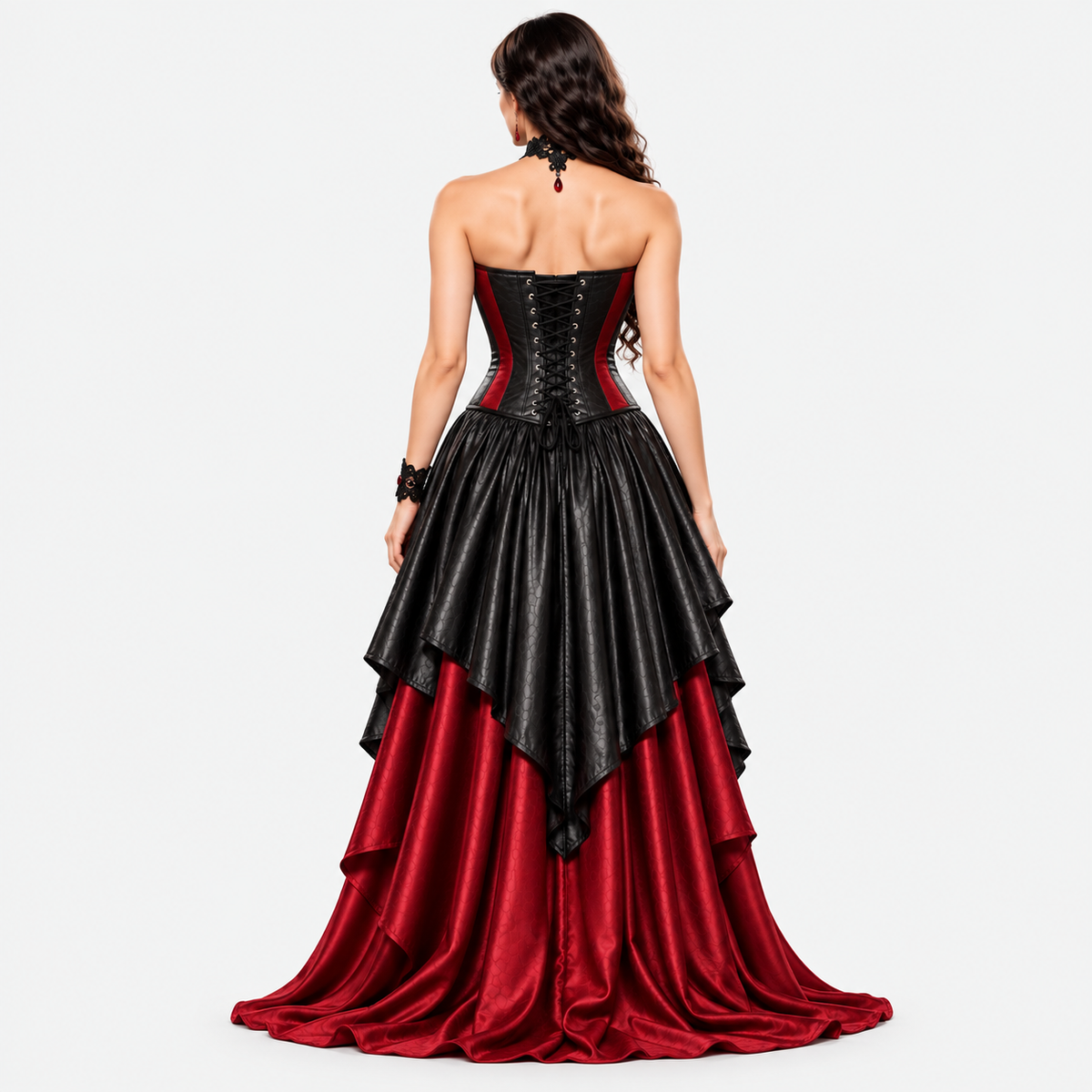 Gothic Vampire Couple Costume – Black & Red Leather Outfit