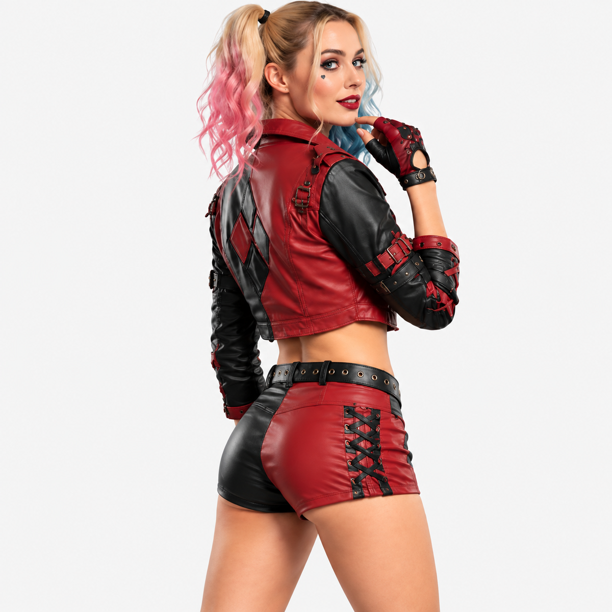 Harley Quinn Inspired Leather Jacket & Shorts Set