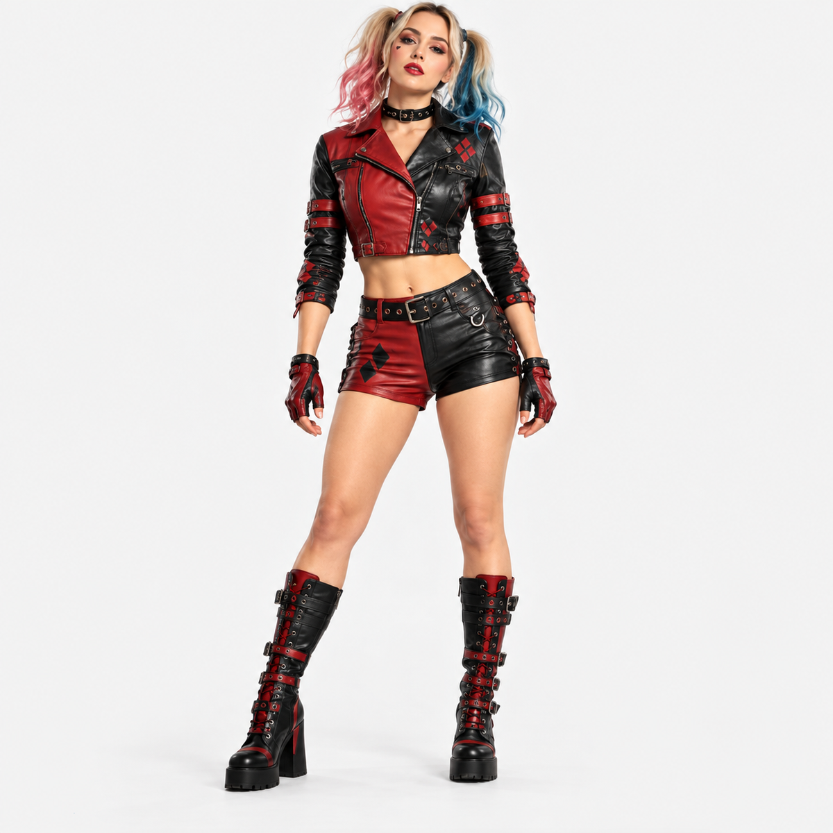 Harley Quinn Inspired Leather Jacket & Shorts Set