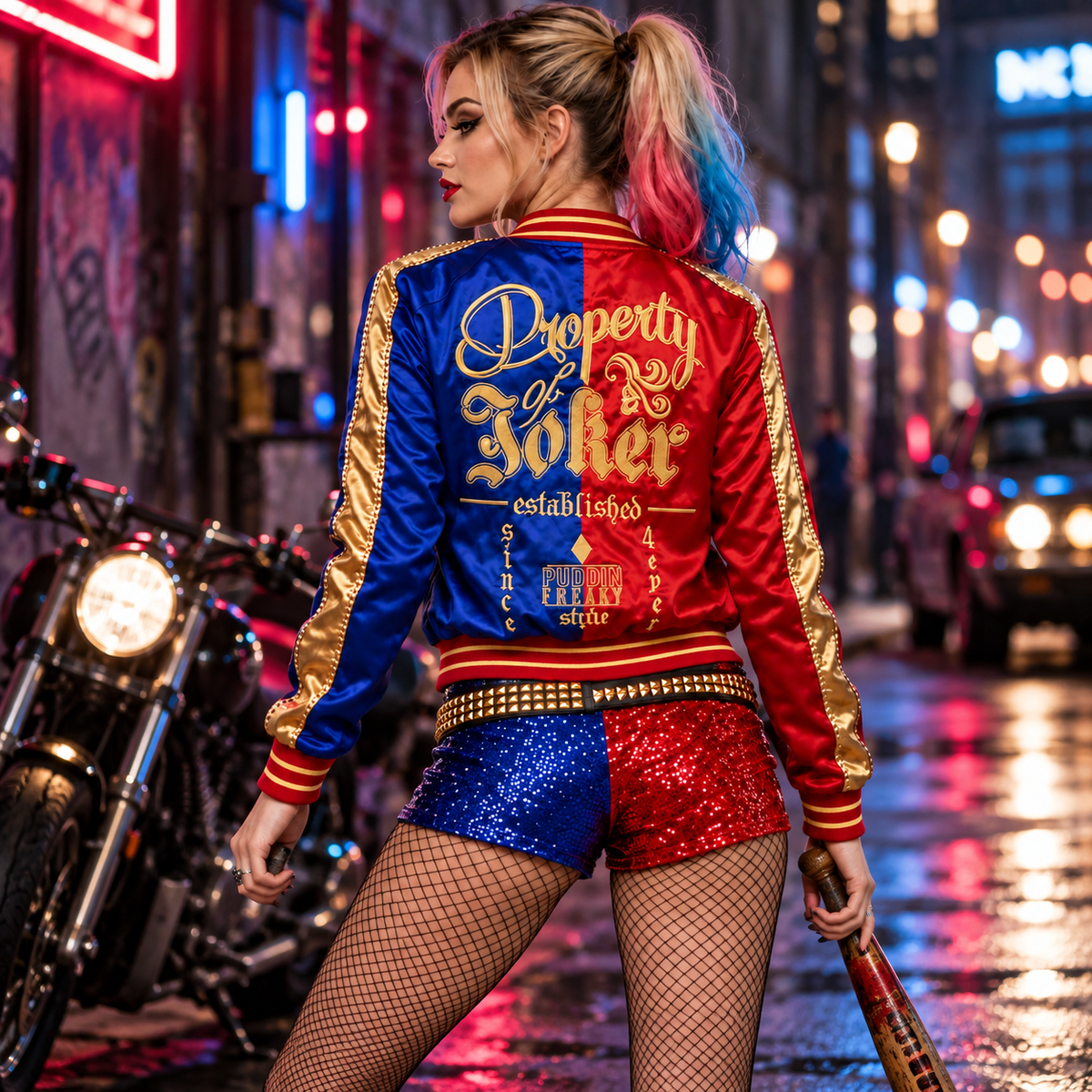 Harley Quinn Suicide Squad Property of Joker Satin Bomber Jacket