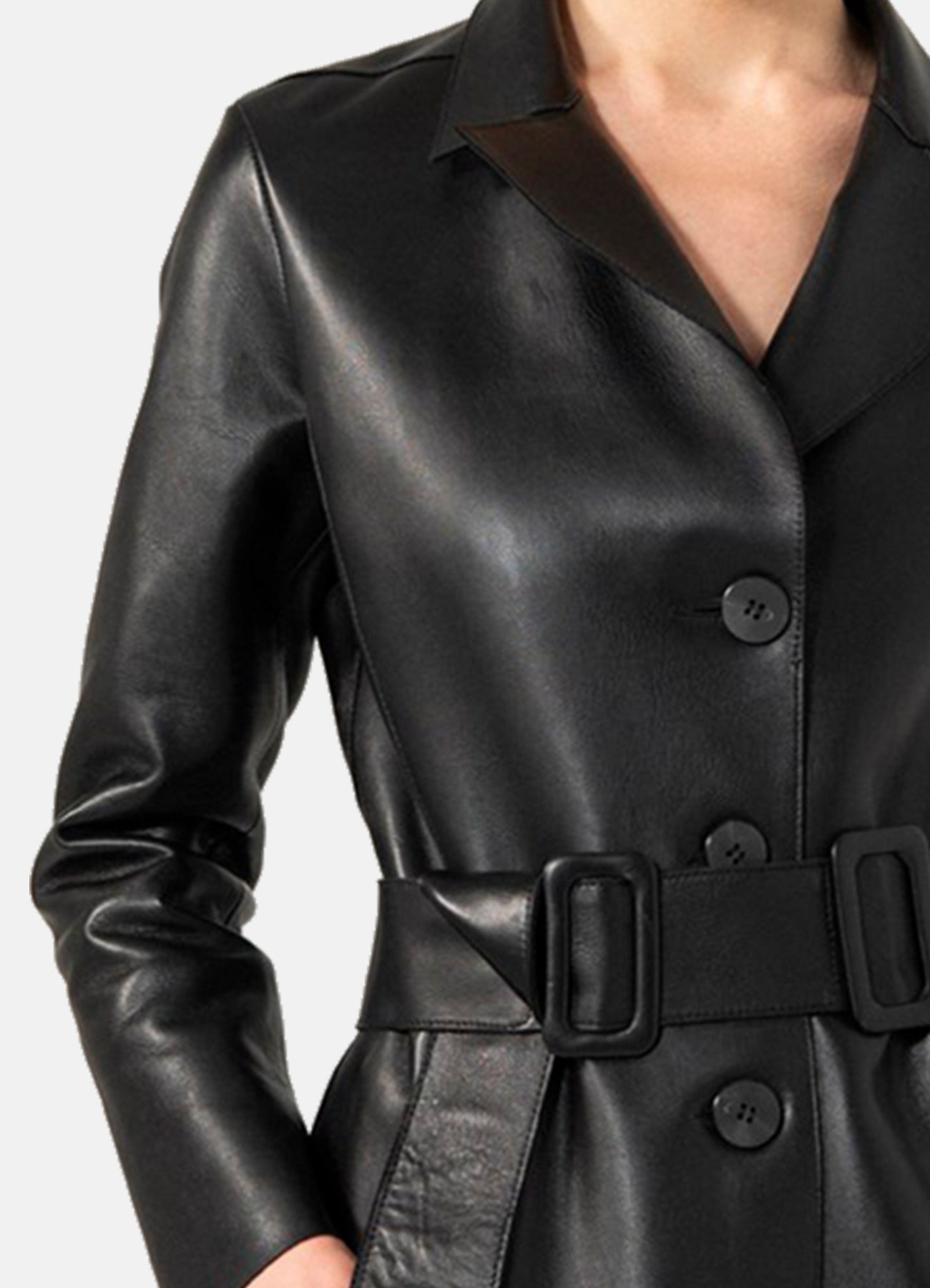 Women's Smooth Black Trench Leather Coat
