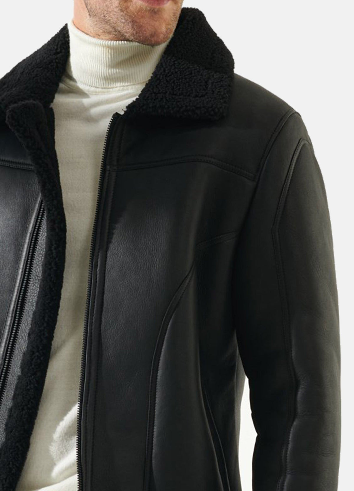 Men's Casual Black Shearling Leather Jacket
