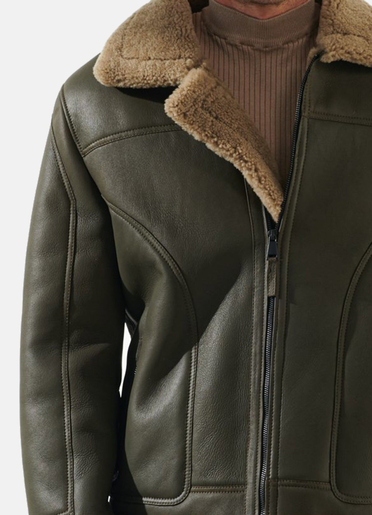 Men's Moss Green Shearling Leather Jacket