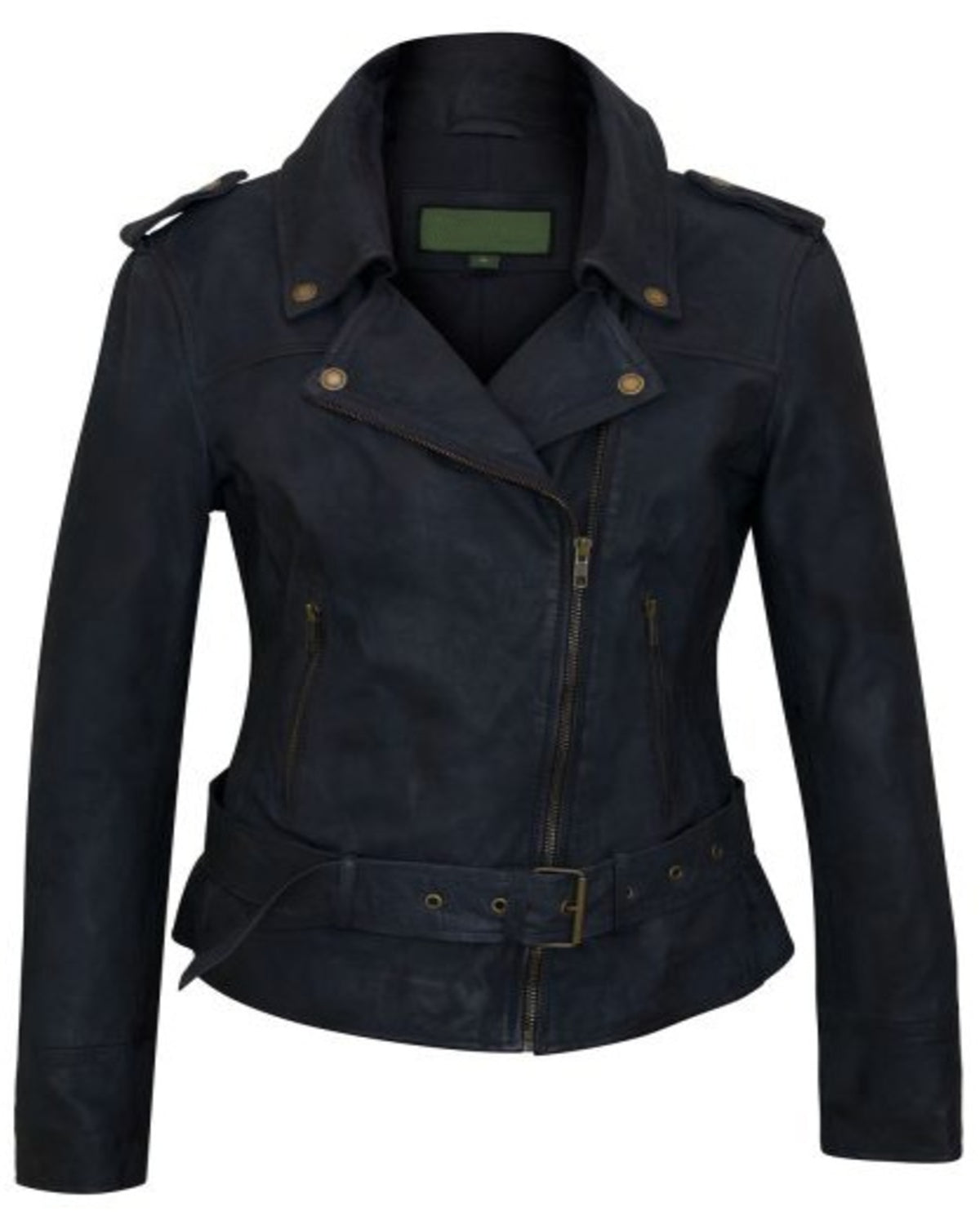Women’s Navy Blue Leather Biker Jacket