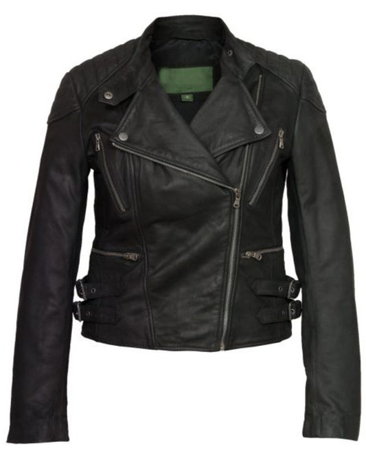 Women’s Black Leather Biker Jacket