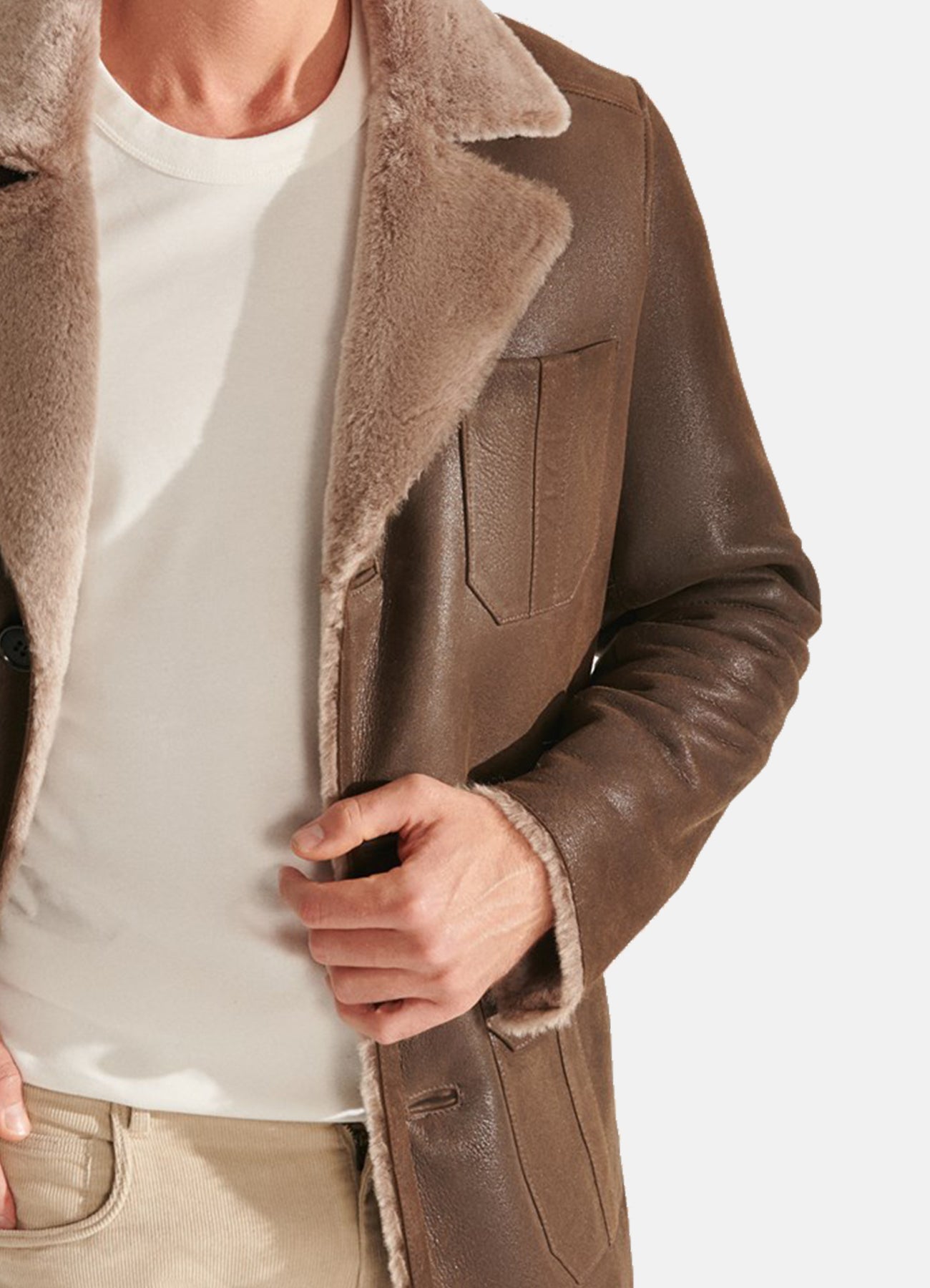 Men's Luxurious Brown Shearling Leather Coat
