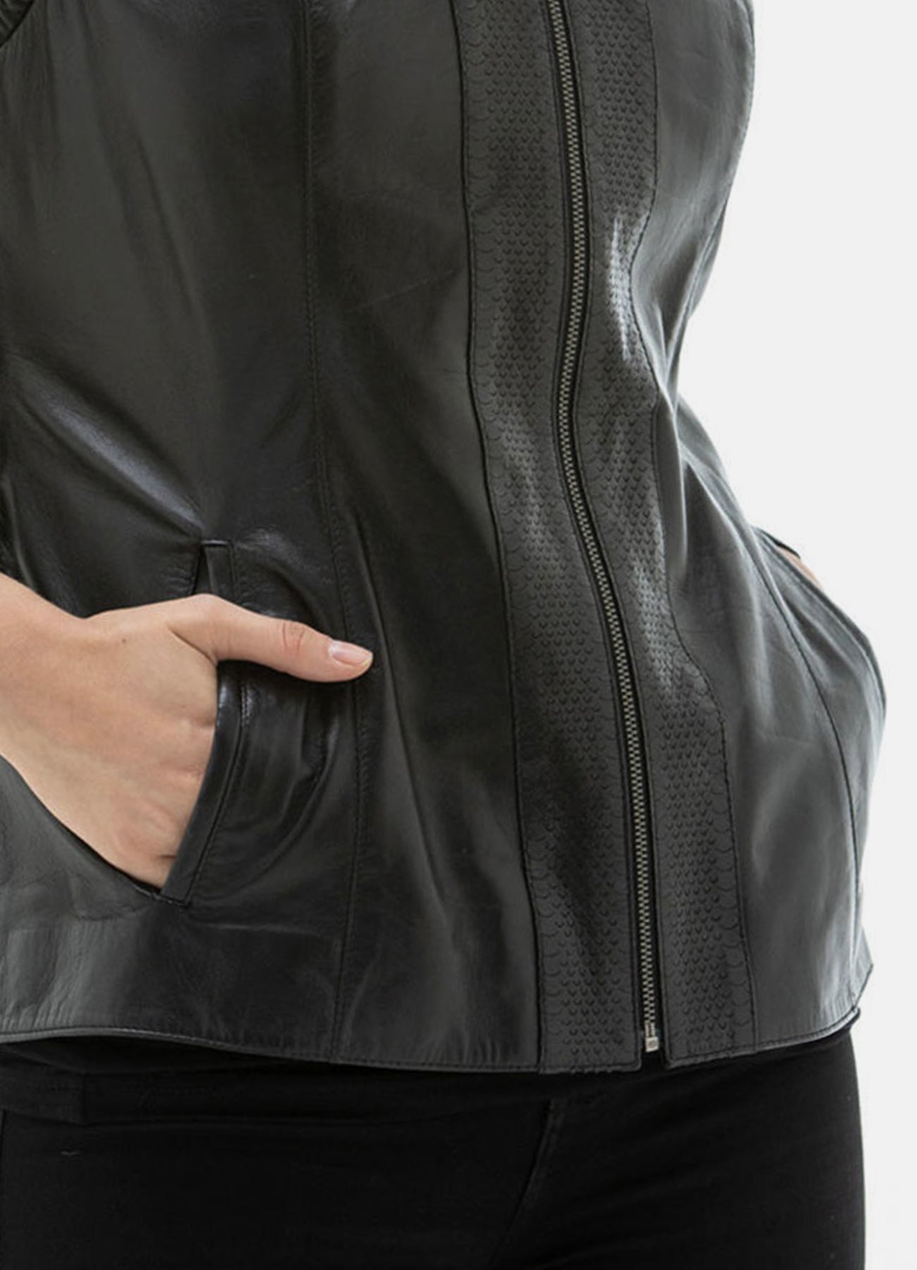 Women's Black Fashionable Hooded Leather Vest