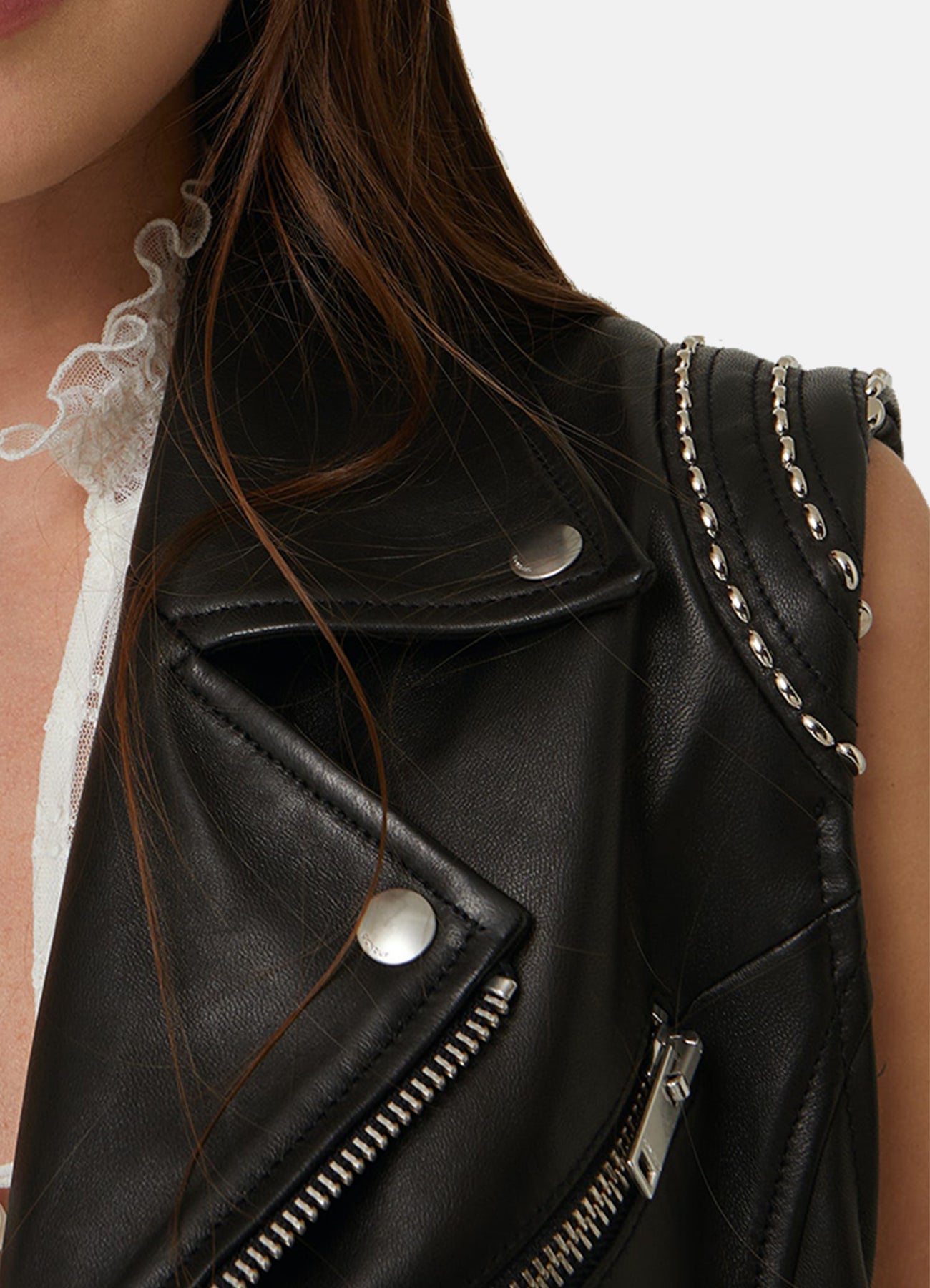 Women's Classic Black Biker Leather Vest