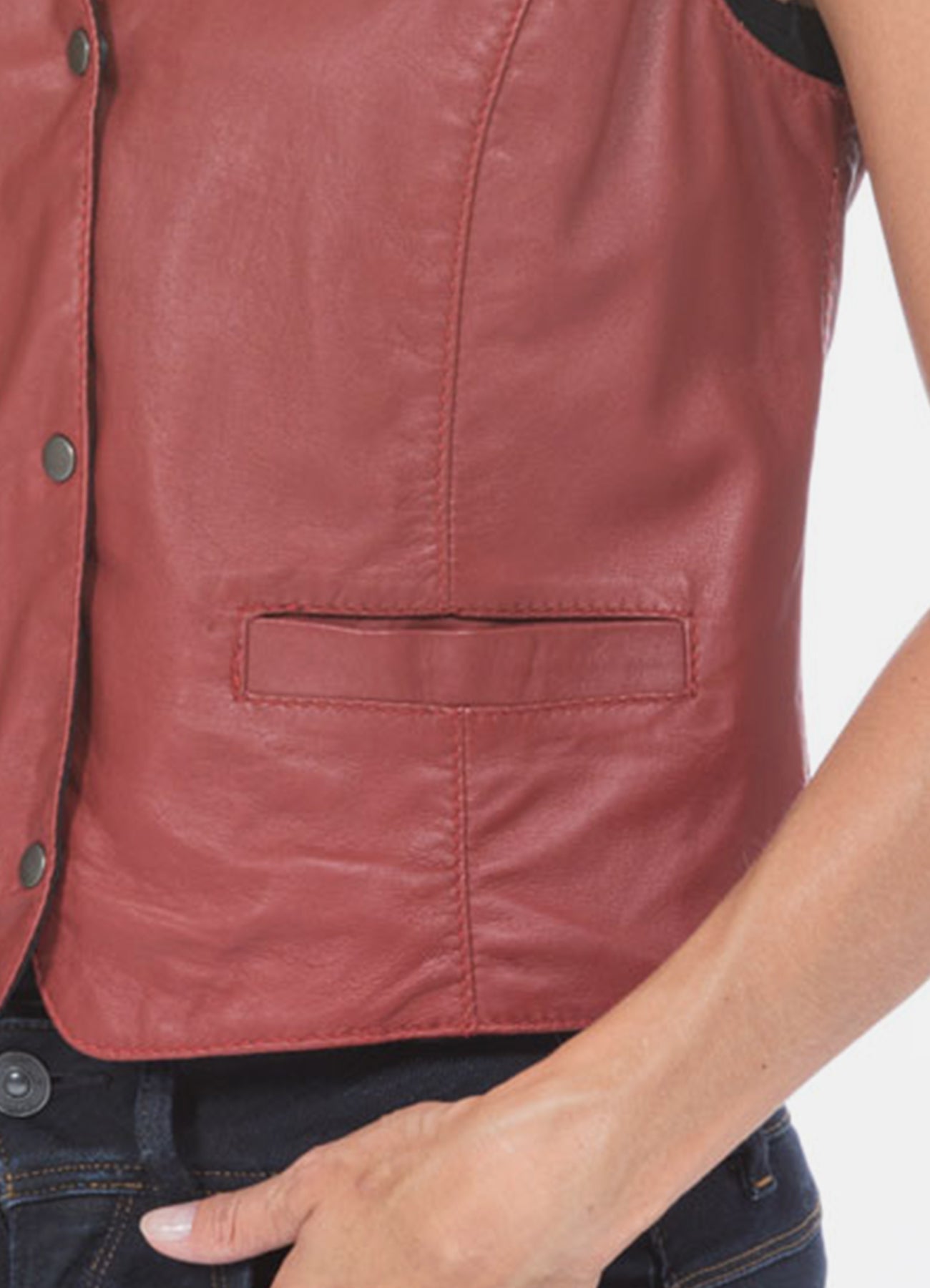 Women's Light Red Vintage Biker Leather Vest