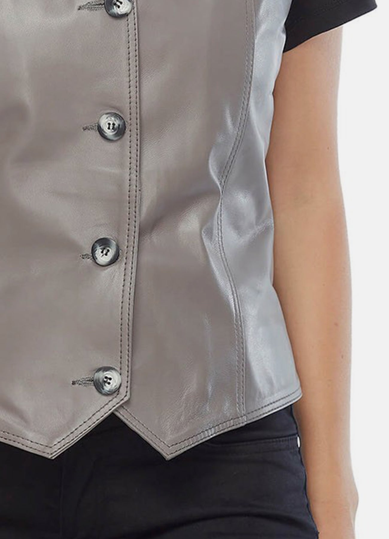 Women's Solid Grey Biker Leather Vest