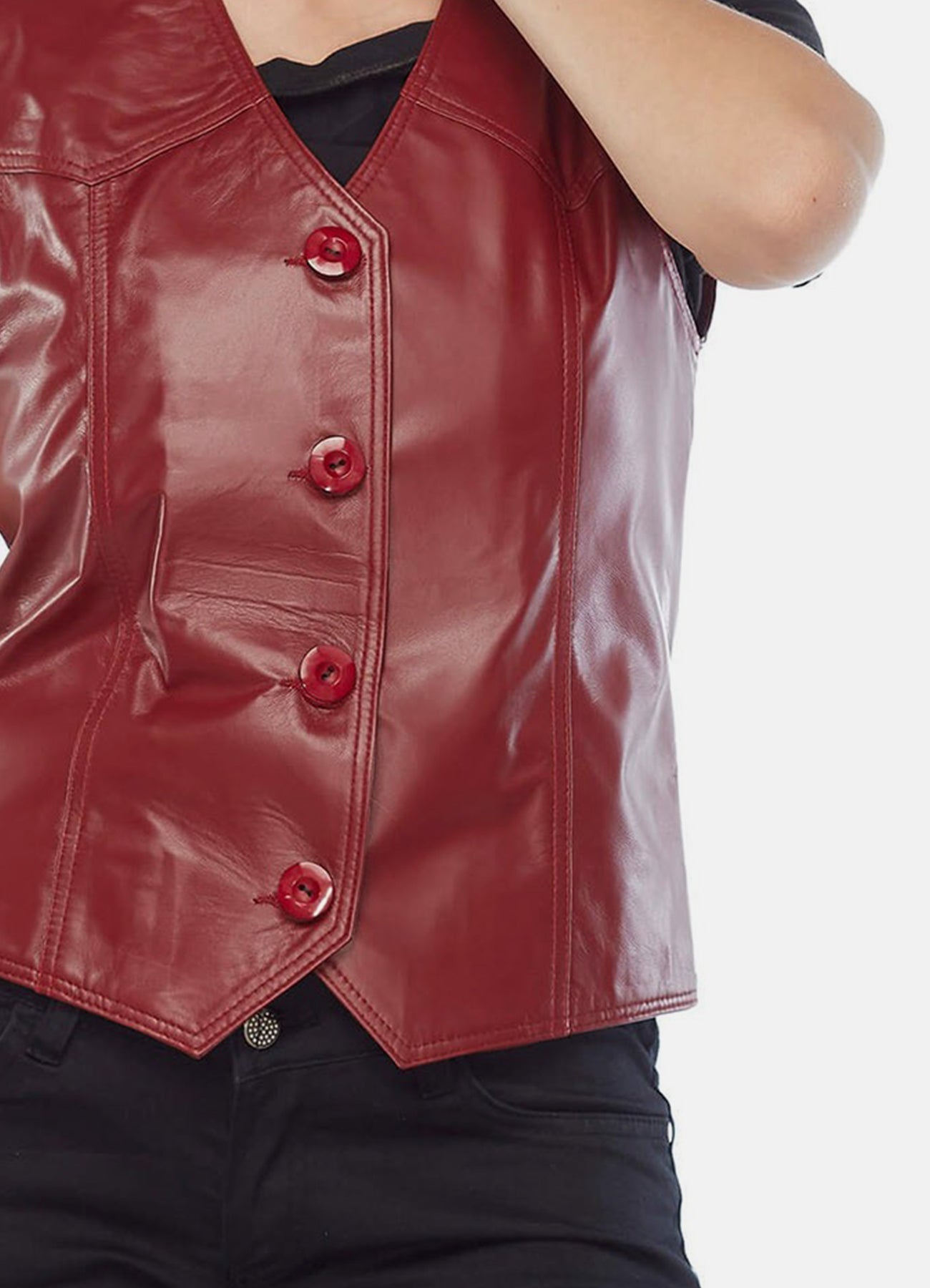 Women's Bright Red Biker Leather Vest