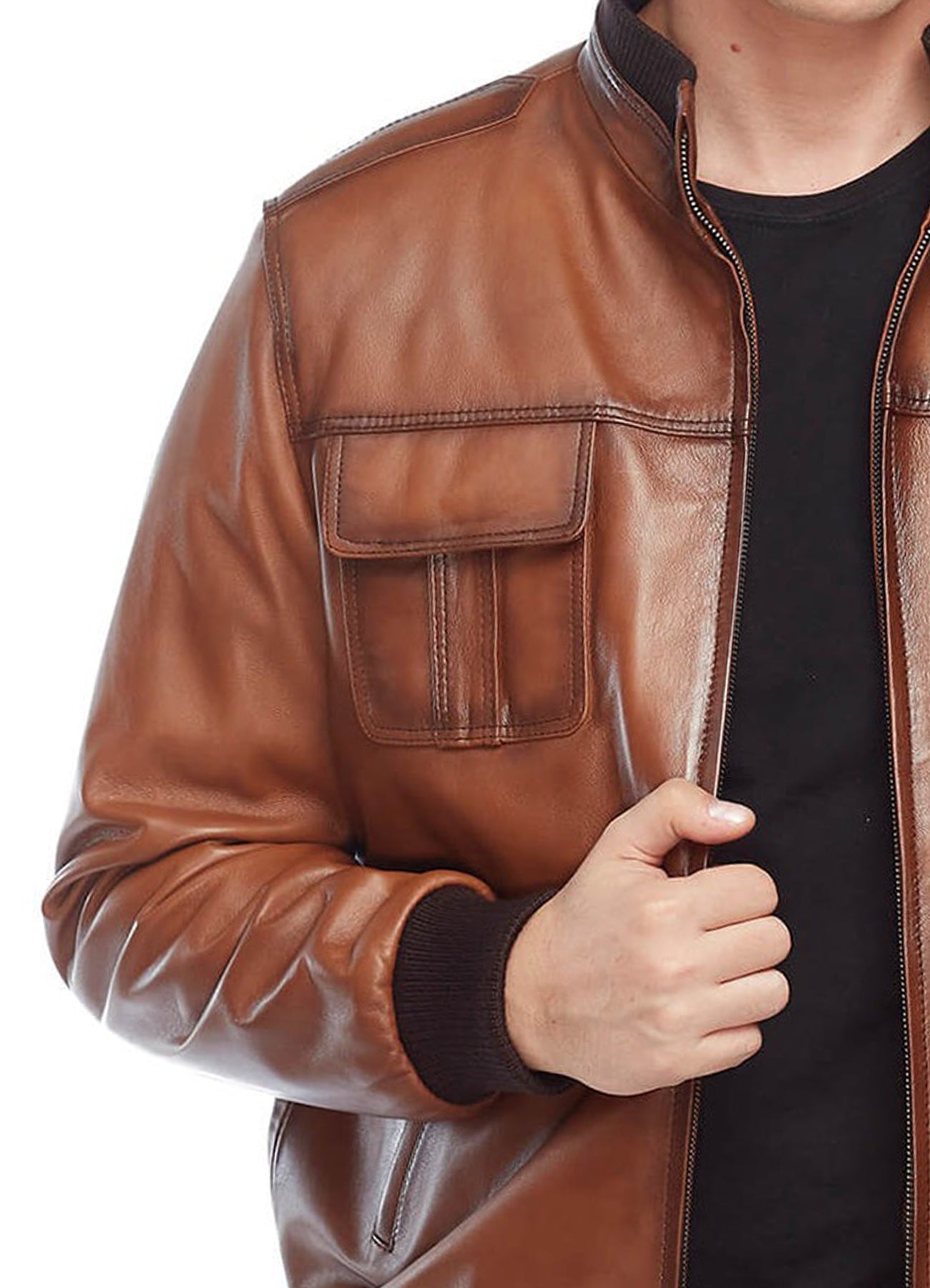 Men's Tan Classic Bomber Leather Jacket
