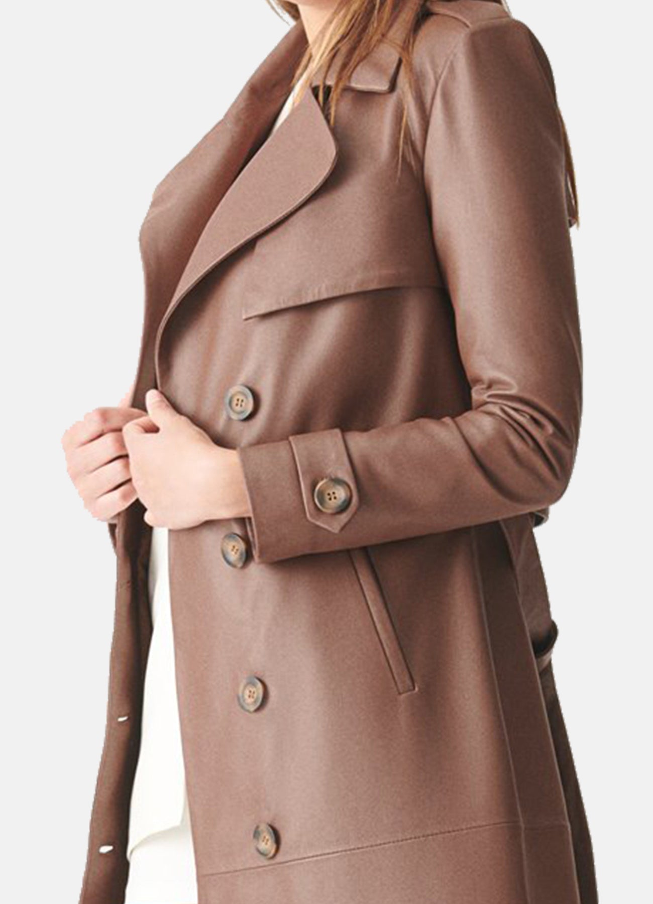 Women's Modern Brown Trench Leather Coat