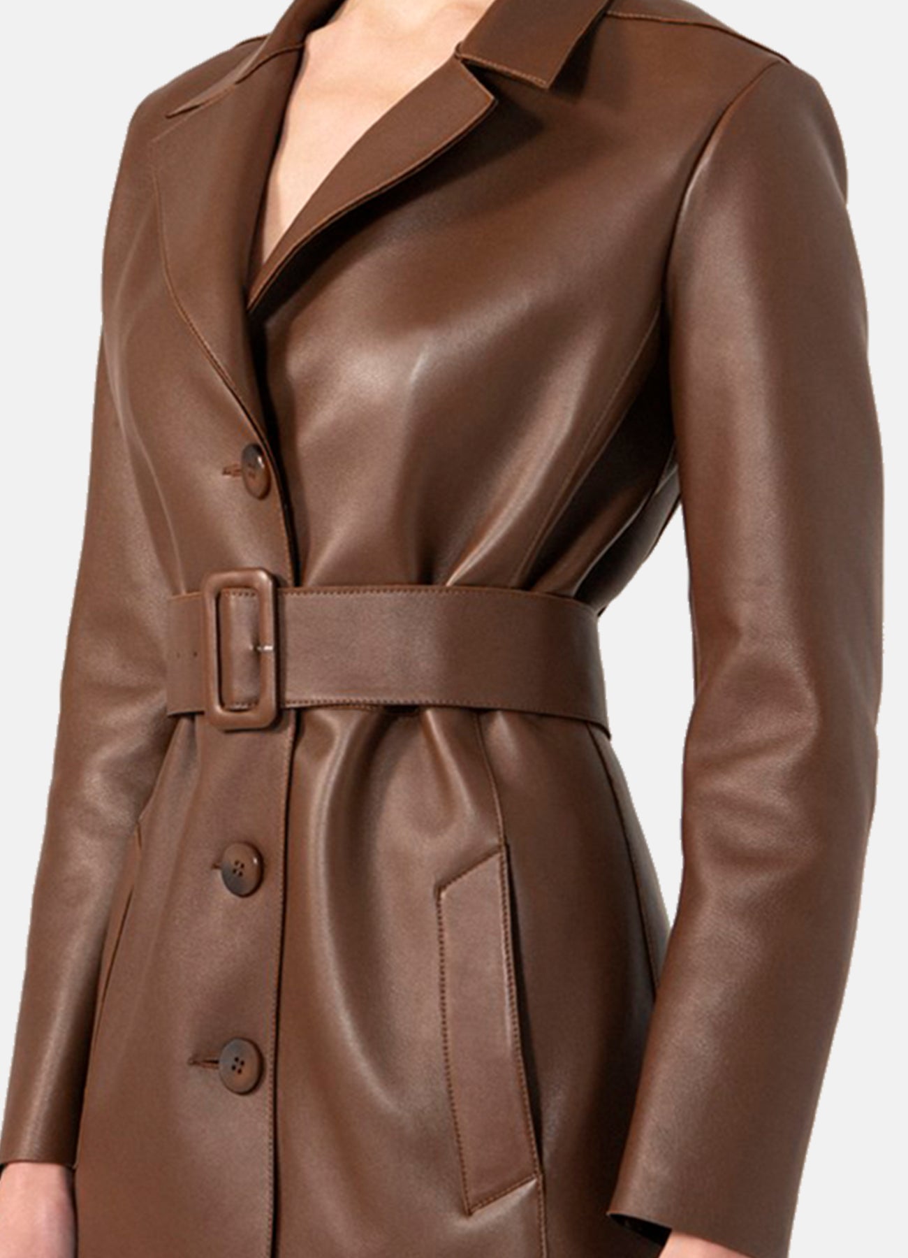 Women's Choco Brown Trench Leather Coat
