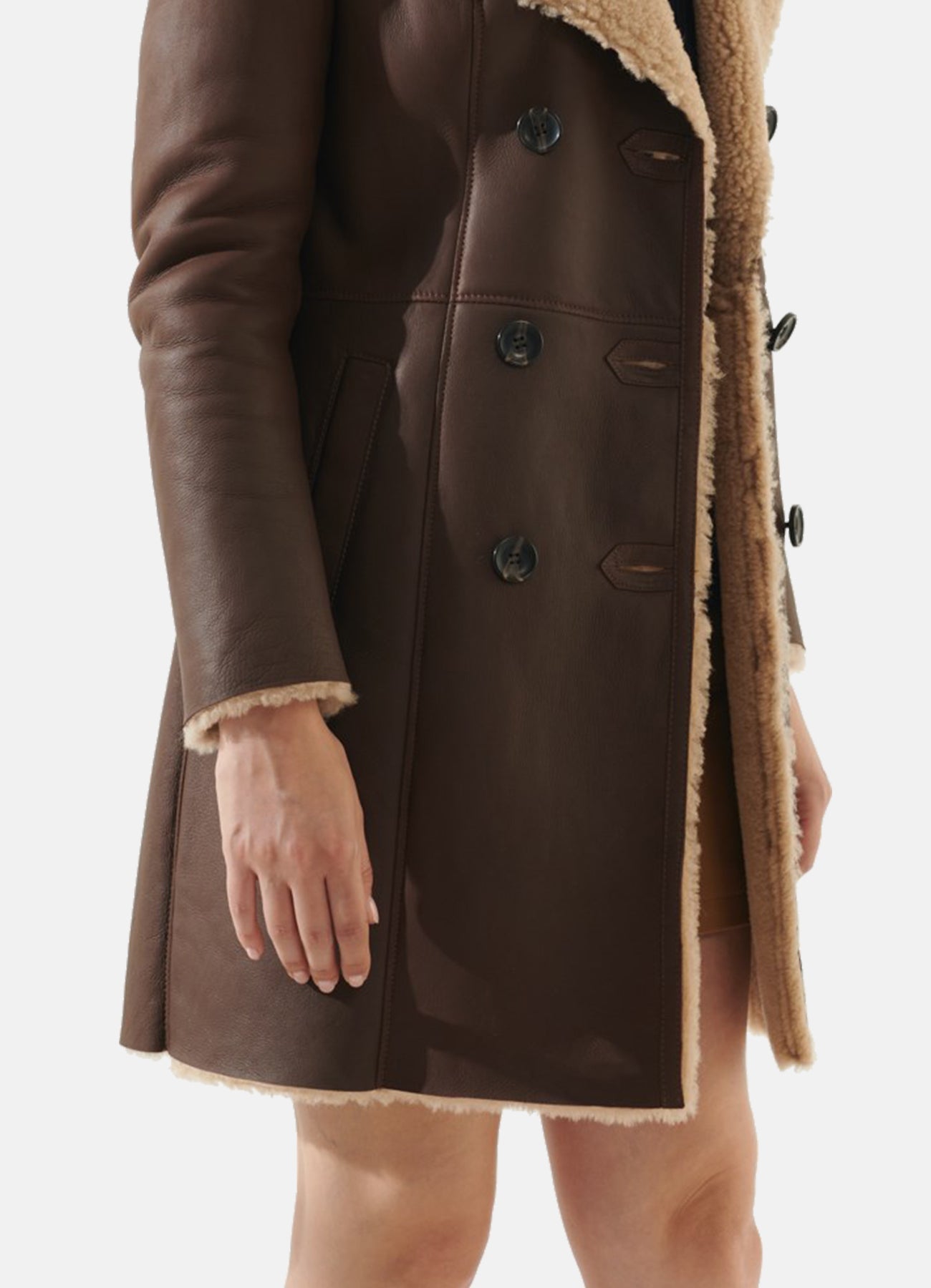 Women's Soft Brown Shearling Leather Coat