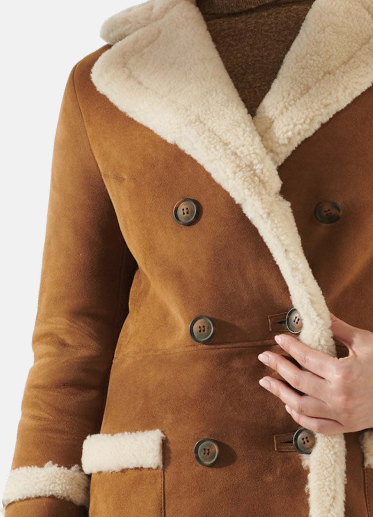 Women's Casual Tan Shearling Leather Coat