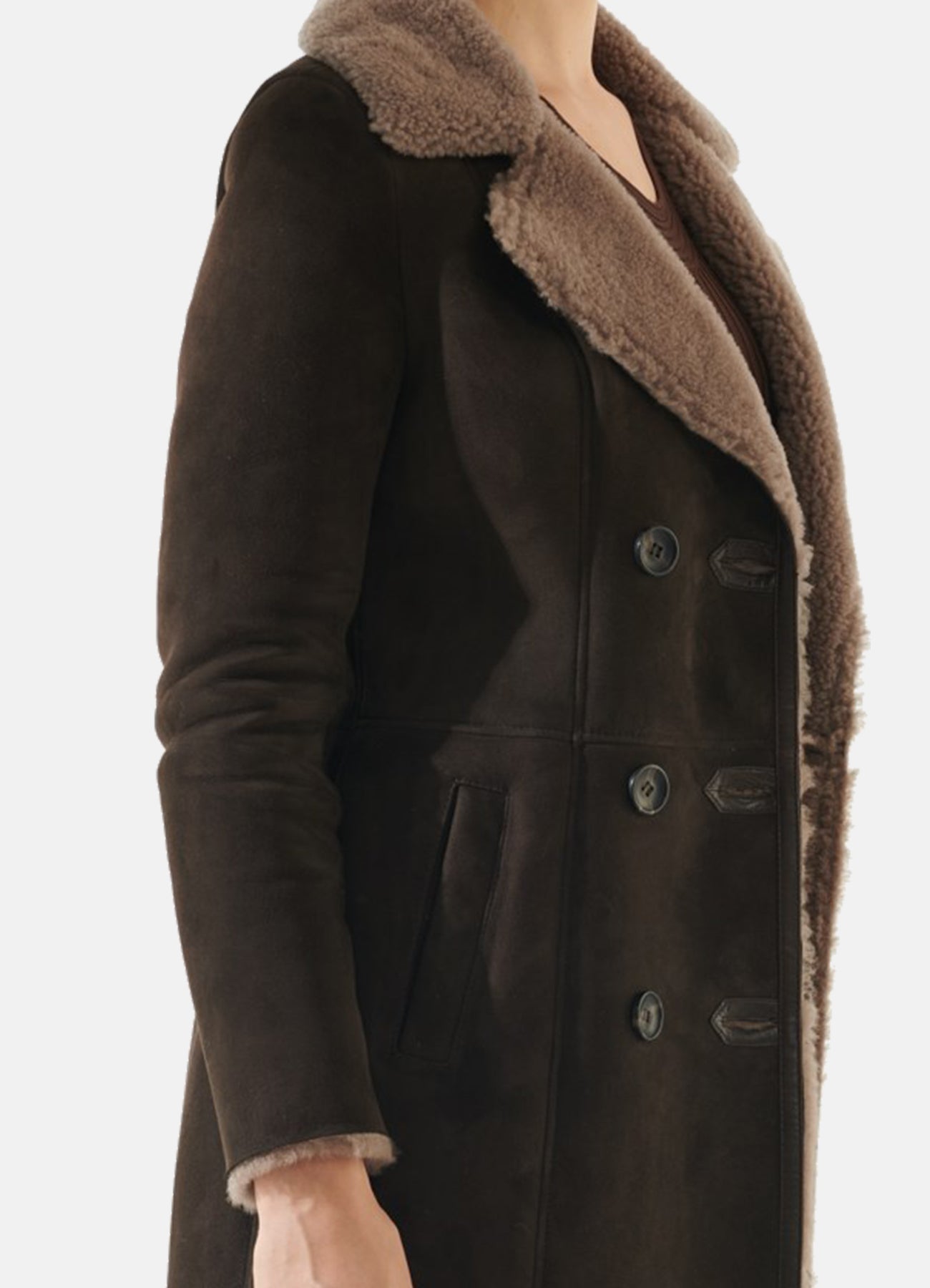 Women's Dark Brown Shearling Leather Coat