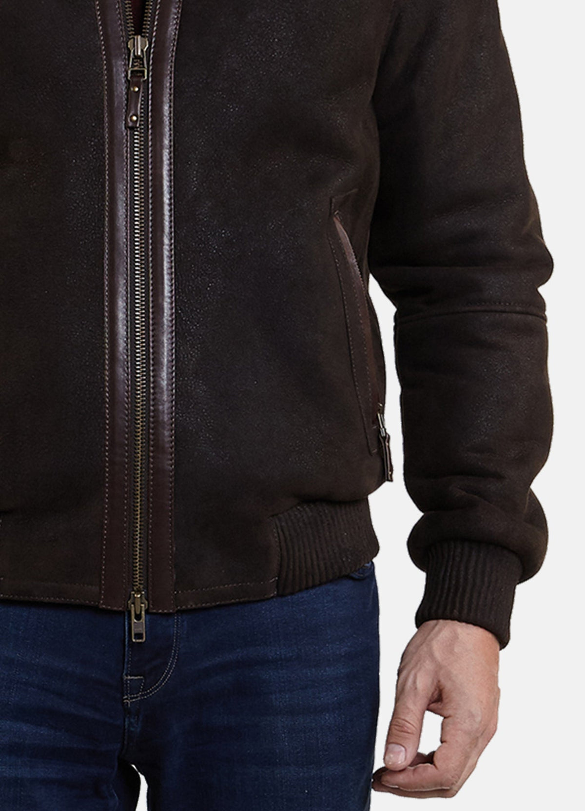Men's Dark Brown Suede Shearling Leather Jacket