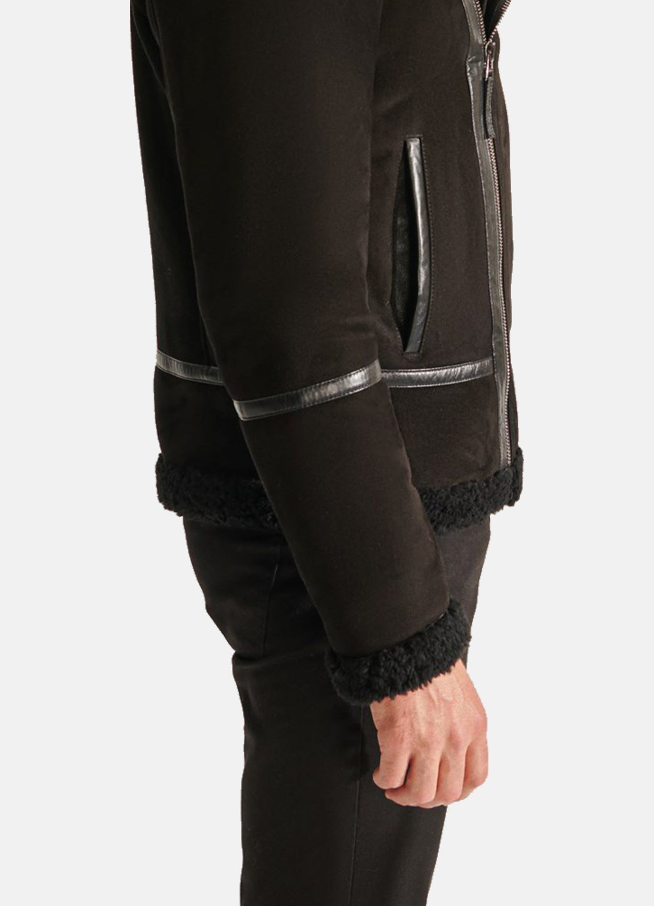 Men's Midnight Black Suede Shearling Leather Jacket