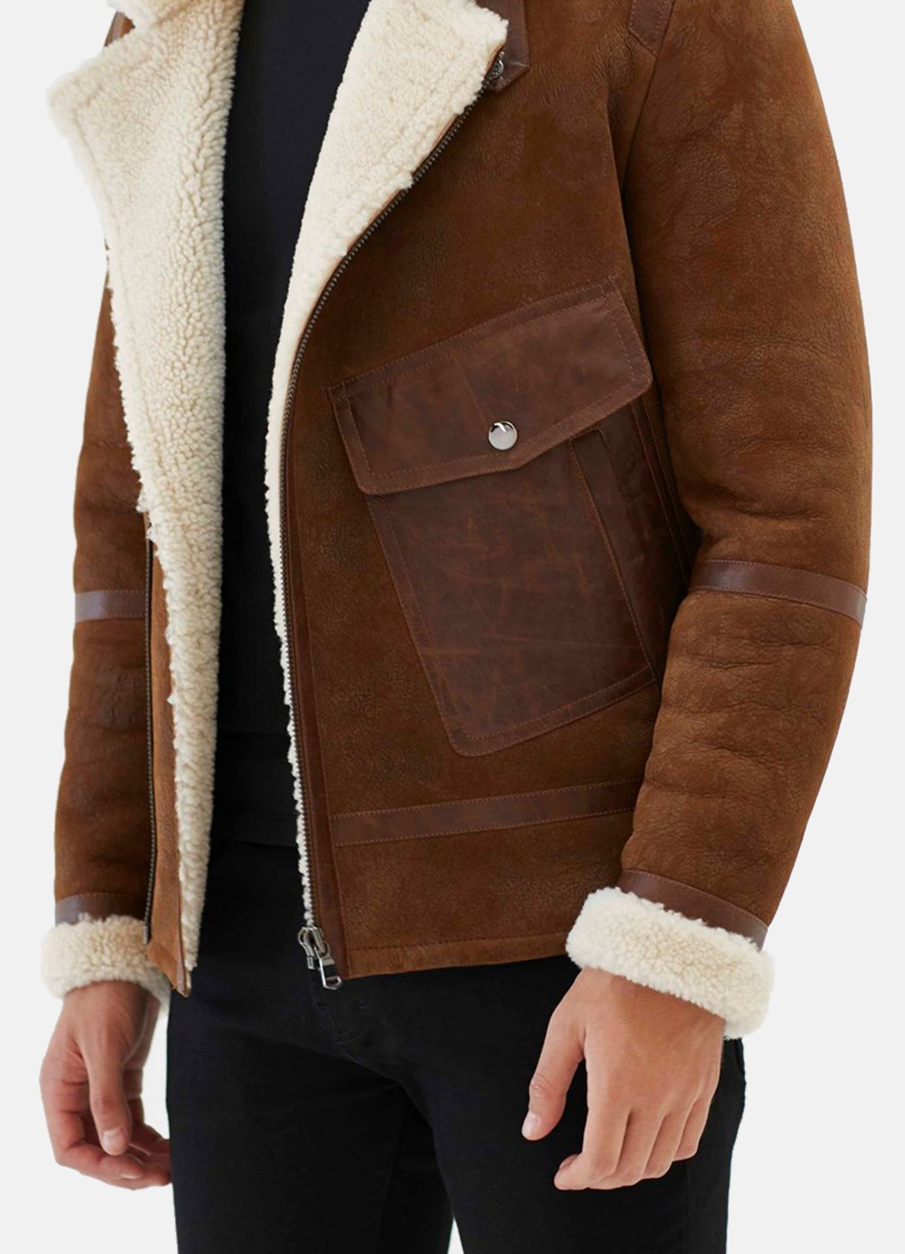 Men's Aviator Brown and White Shearling Leather Jacket