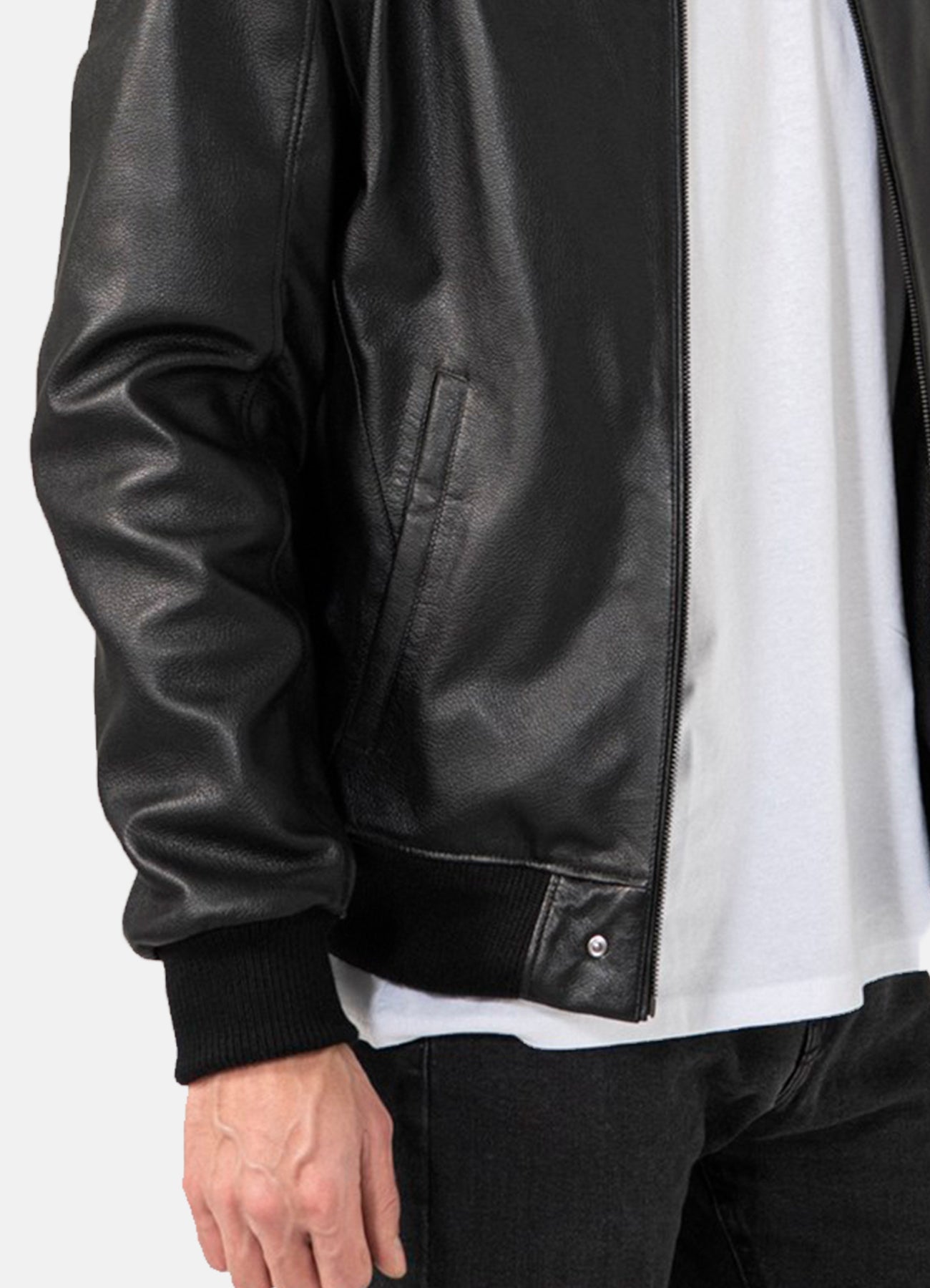 Men's Black Cow Leather Bomber Jacket