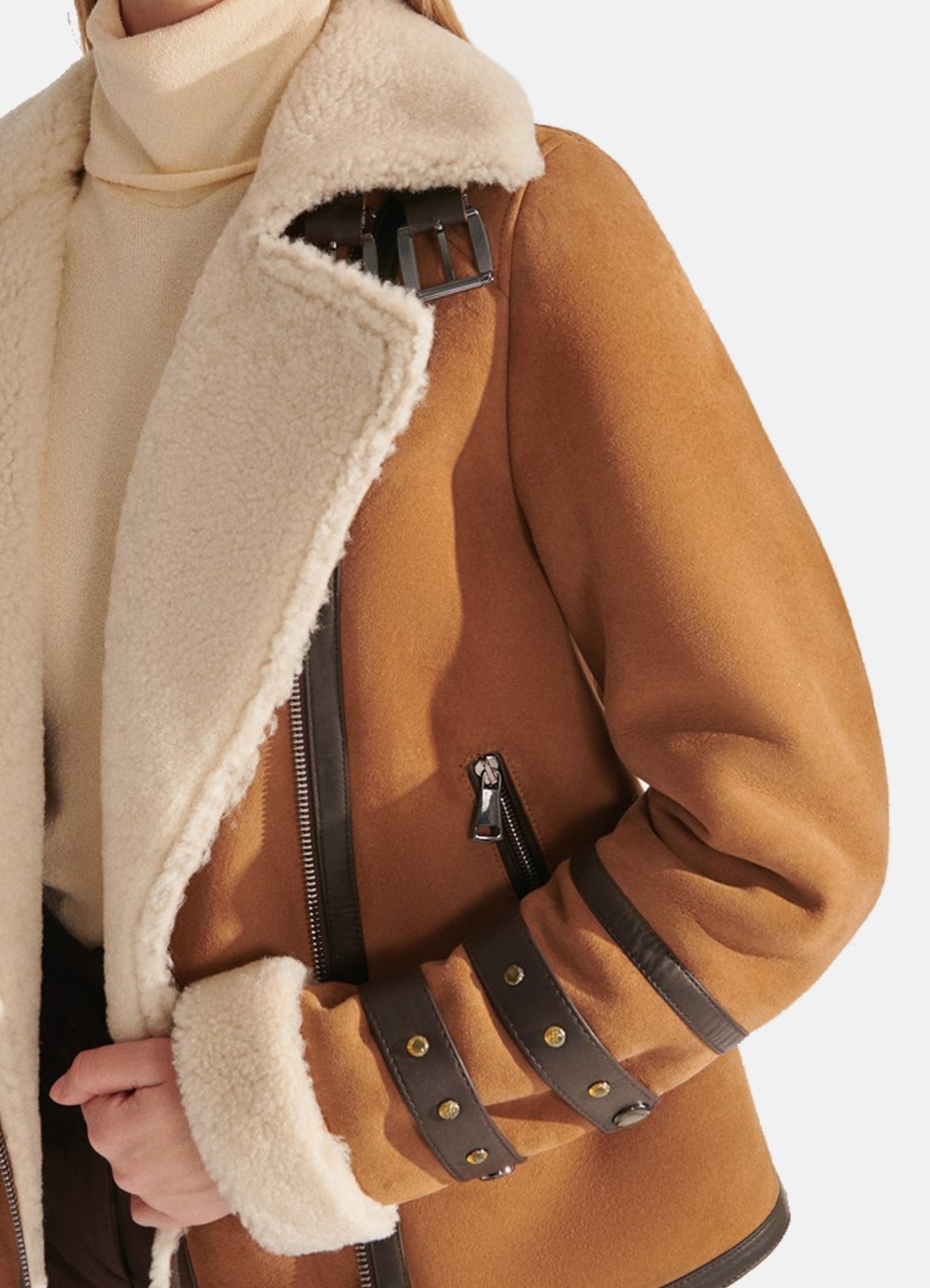 Women's Tan Suede Shearling Leather Jacket