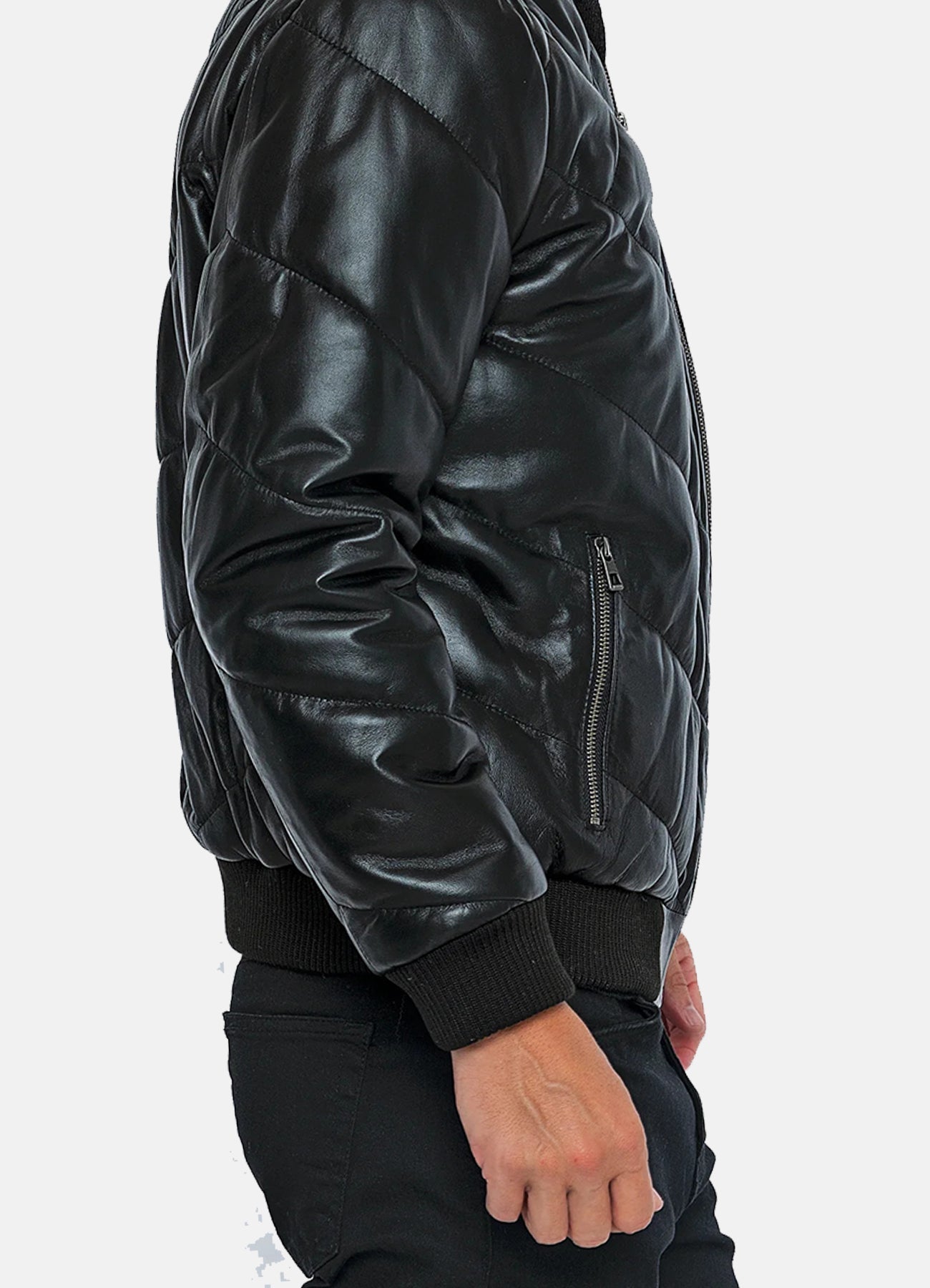 Men's Diamond Stitched Style Leather Bomber Jacket