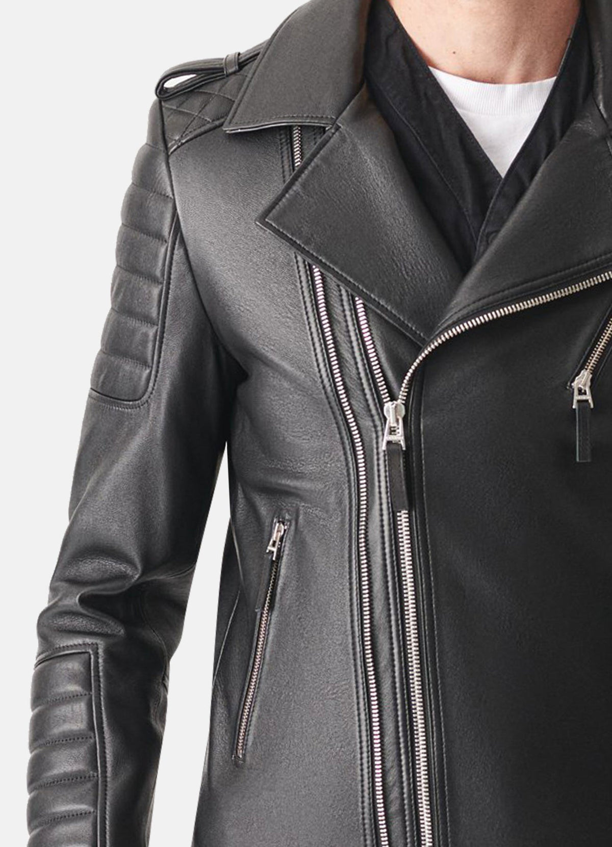 Men's Quilted Charcoal Black Biker Leather Jacket
